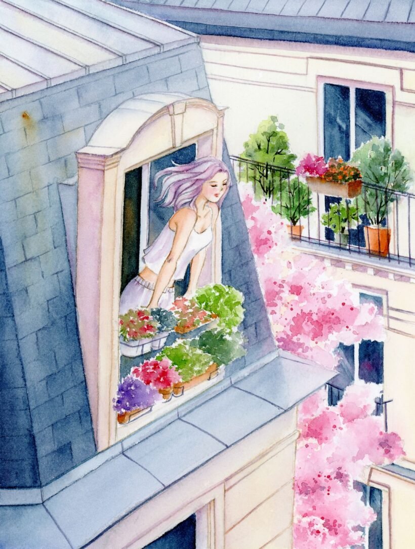 Spring in Paris - Watercolour illustration - Tiny Pochi