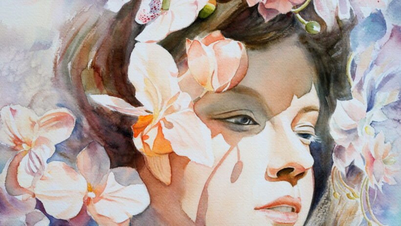 Orchids in the Sun - Watercolour painting - Tiny Pochi - detail 1