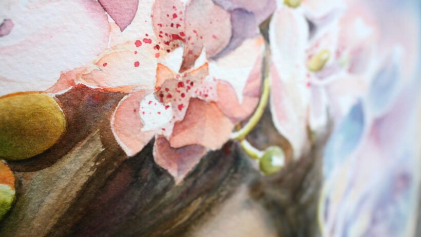 Orchids in the Sun - Watercolour painting - Tiny Pochi - detail 2