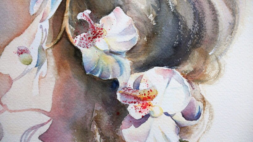 Orchids in the Sun - Watercolour painting - Tiny Pochi - detail 3