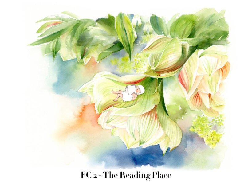 Flowerchild - 2 - The Reading Place - Watercolour Illustration - Tiny Pochi