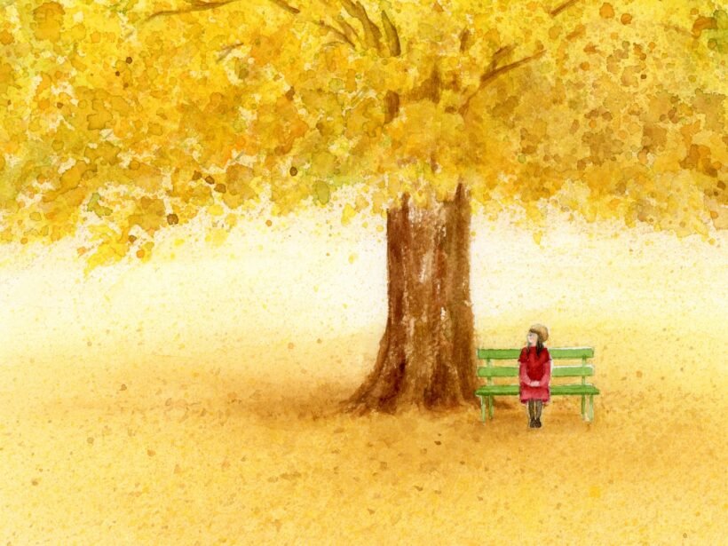 Golden Fall - closeup - 2 - Watercolour Painting - Tiny Pochi