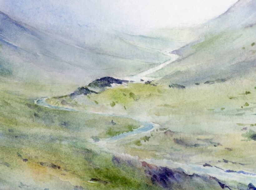 Misty Valley - Watercolor Painting - Tiny Pochi - cropped - 1080